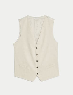 Mens M&S Collection Italian Linen Miracle™ Waistcoat - Neutral, Neutral