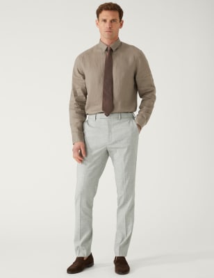 

Mens M&S Collection Miracle™ - Schmal geschnittene Anzughose aus italienischem Leinen - Light Grey, Light Grey