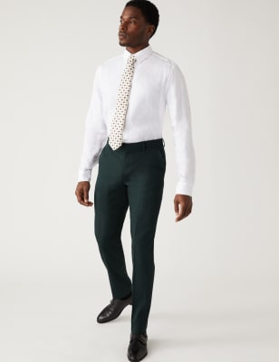 

Mens M&S Collection Miracle™ - Auf Figur geschnittene Anzughose aus italienischem Leinen - Dark Green, Dark Green