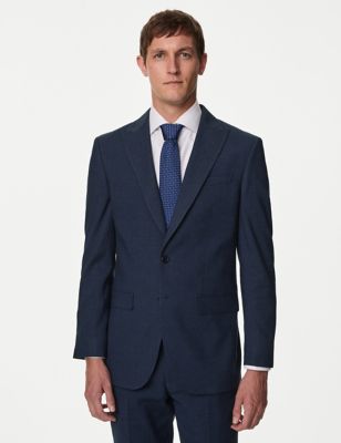 M&S Mens Tailored Fit Italian Linen Miracle Suit Jacket - 46SHT - Navy, Navy,Grey