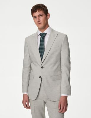 M&S Mens Tailored Fit Italian Linen Miracle Suit Jacket - 38SHT - Grey, Grey,Navy
