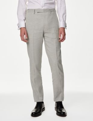 M&S Mens Tailored Fit Italian Linen Miracle Puppytooth Suit Trousers - 30REG - Grey, Grey,Navy