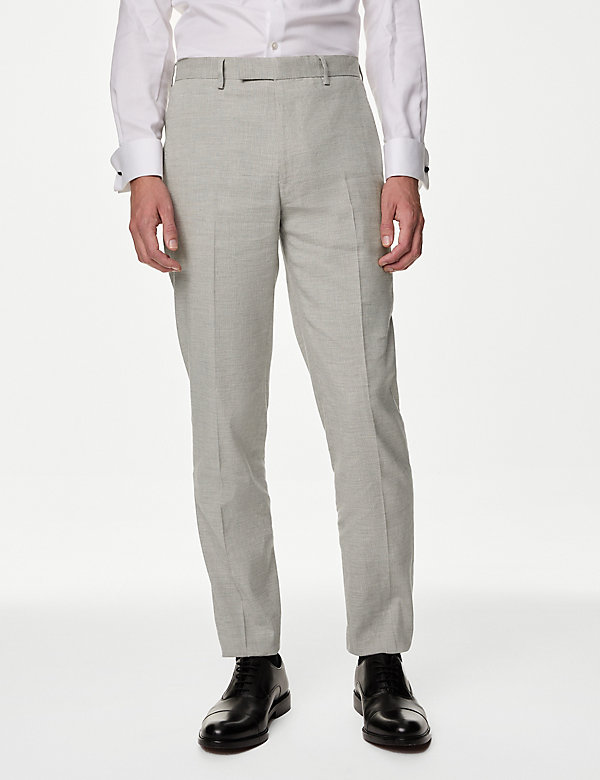 Pantalon de costume coupe ajustée en tissu d'origine italienne à motif pied-de-coq, doté de la technologie Linen Miracle™ - FR