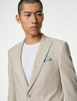 M&S Mens Tailored Fit Italian Linen Miracle Stripe Suit Jacket - 36SHT - Neutral, Neutral