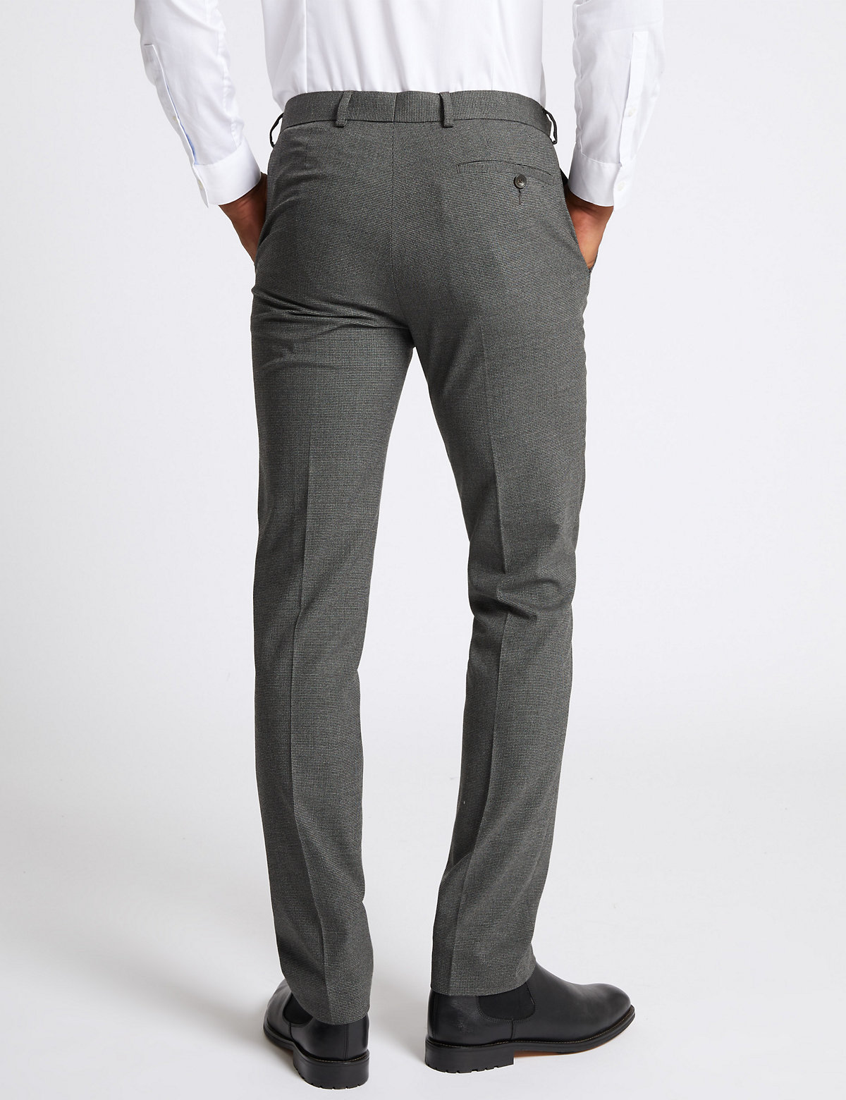 Grey Textured Skinny Fit Trousers