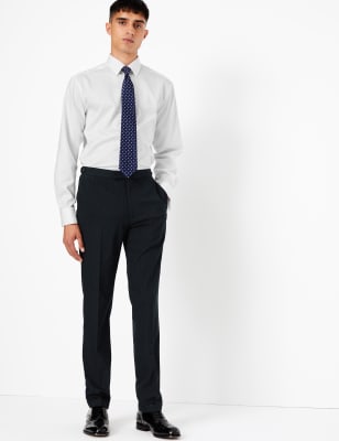 Pantalon bleu marine coupe skinny en tissu extensible &agrave; rayures