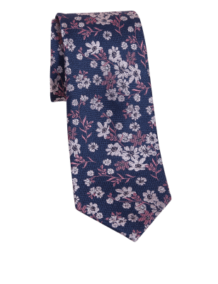 

Mens M&S Collection Schmale Krawatte aus reiner Seide mit Blumenmuster - Pink Mix, Pink Mix