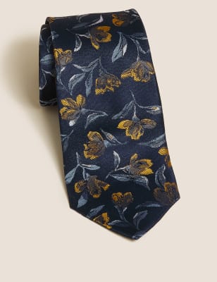 

Mens M&S Collection Floral Pure Silk Tie - Navy Mix, Navy Mix