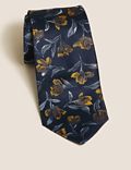 ربطة عنق بنقش زهور من الحرير الصافي