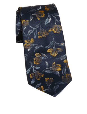 

Mens M&S Collection Krawatte aus reiner Seide mit Blumenmuster - Navy Mix, Navy Mix