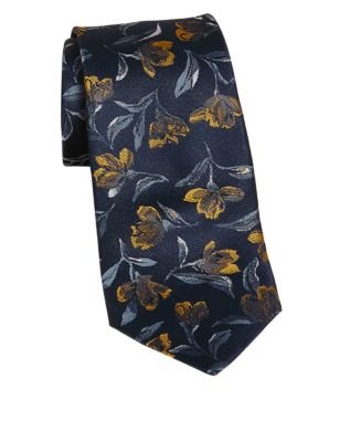 M&S Mens Floral Pure Silk Tie