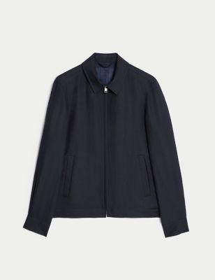 Tailored Fit Silk Linen Blend Harrington Jacket