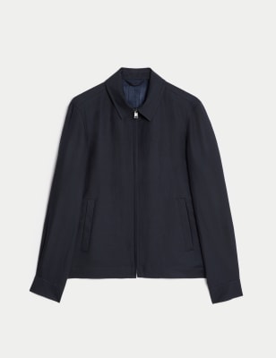 

JAEGER Mens Tailored Fit Linen Blend Harrington Jacket - Navy, Navy