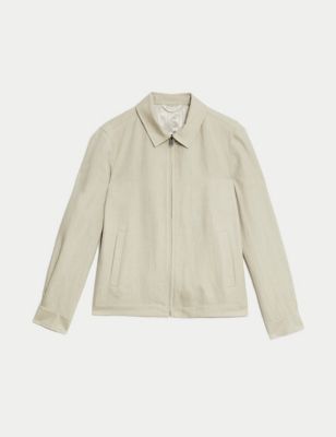 Tailored Fit Silk Linen Blend Harrington Jacket