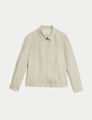 Tailored Fit Silk Linen Blend Harrington Jacket