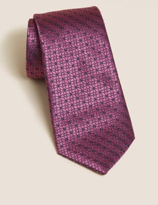 

Mens M&S Collection Slim Geometric Pure Silk Tie - Pink, Pink