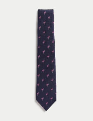 Flamingo Print Pure Silk Tie - LU