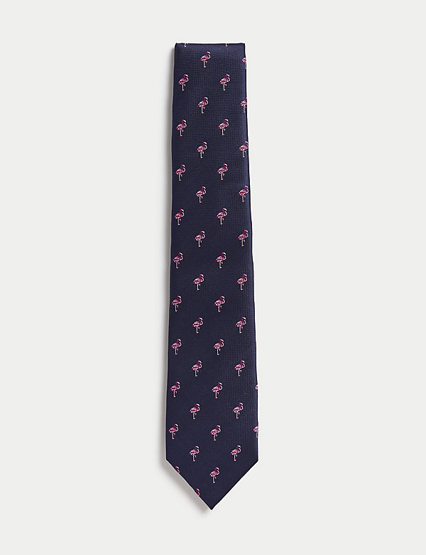 Flamingo Print Pure Silk Tie - BG