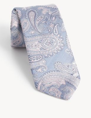 

Mens M&S Collection Paisley Pure Silk Tie - Baby Blue, Baby Blue