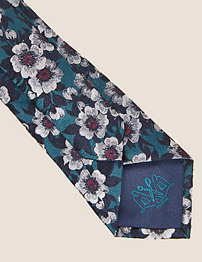 ربطة عنق بنقش زهور من الحرير الصافي