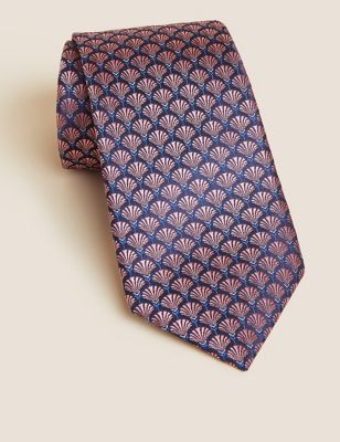 Mens M&S Collection Shell Print Pure Silk Tie - Pink, Pink