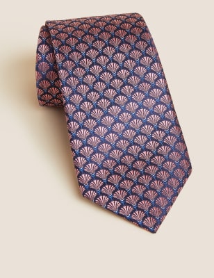 Mens M&S Collection Shell Print Pure Silk Tie - Pink, Pink