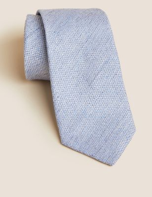 Mens M&S Collection Textured Linen Rich Tie with Silk - Light Blue, Light Blue