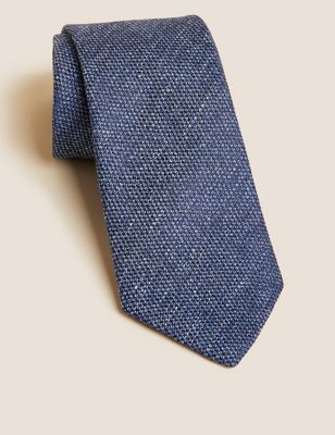 Mens M&S Collection Textured Linen Rich Tie with Silk - Navy, Navy