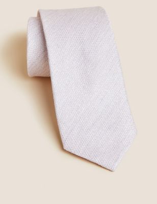 Mens M&S Collection Textured Linen Rich Tie with Silk - Lilac, Lilac