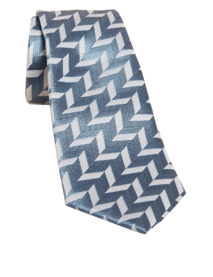 

Mens M&S Collection Textured Geometric Pure Silk Tie - Light Blue Mix, Light Blue Mix