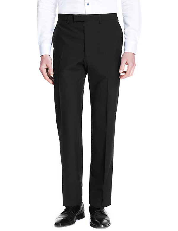 Black Tailored Fit Wool Blend Trousers - QA