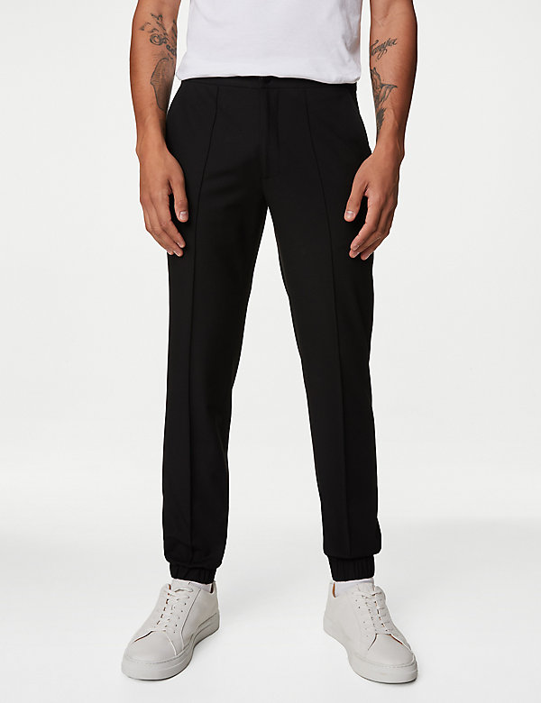 Tailored Fit Flat Front Textured Trousers - DK
