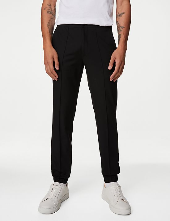 Tailored Fit Flat Front Textured Trousers