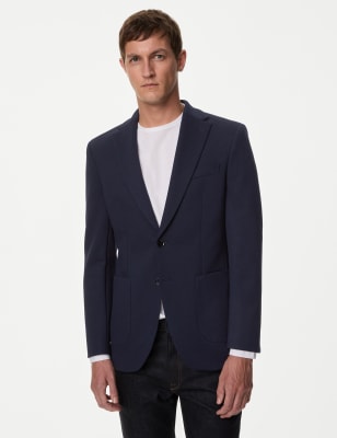 M&S Mens Textured Jersey Blazer - 36SHT - Navy, Navy