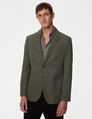 M&S Men's Pure Cotton Blazer - 40SHT - Khaki, Khaki,Stone,Navy