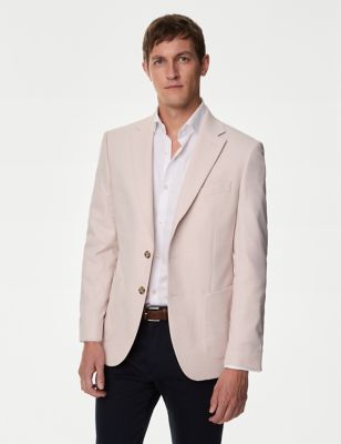 M&S Mens Textured Stretch Blazer - 44SHT - Pink, Pink,Blue