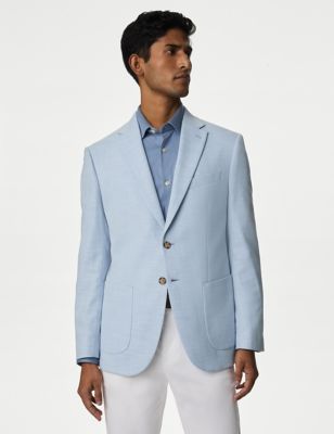M&S Men's Textured Stretch Blazer - 38REG - Blue, Blue,Pink