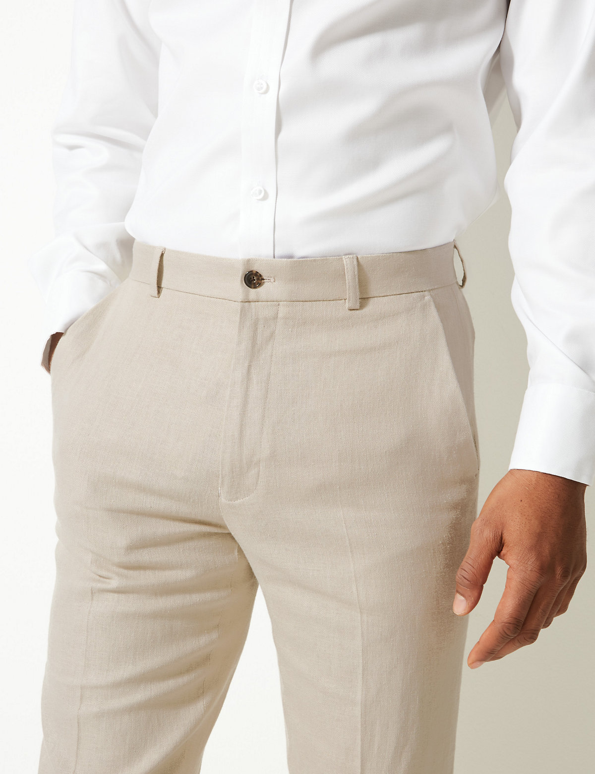 Textured Regular Fit Linen Trousers