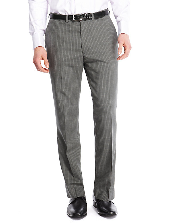 Pure Wool Supercrease™ Flat Front Pinstriped Trousers - QA