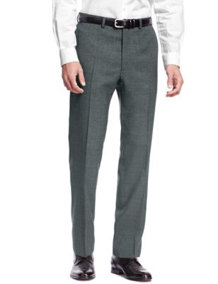Pure Wool Flat Front Check Trousers - HK