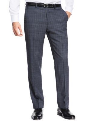 Pure Wool Prince of Wales Flat Front Trousers - HK
