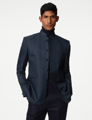 

Mens M&S Collection Floral Textured Jacquard Nehru Jacket - Teal, Teal