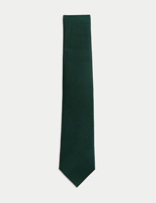 M&S Sartorial Mens Textured Pure Silk Tie - Green, Green,Burgundy,Light Blue,Red,Navy,Black,Light Pi