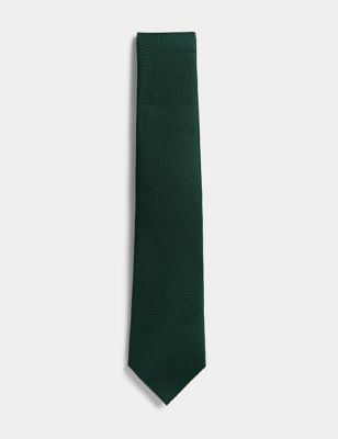M&S Sartorial Mens Textured Pure Silk Tie - Green, Green,Burgundy,Light Blue,Red,Navy,Black,Light Pi