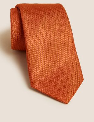 

Mens M&S SARTORIAL Textured Pure Silk Tie - Orange, Orange