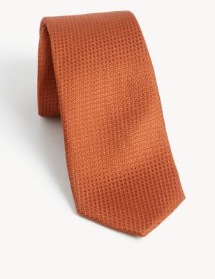 

Mens M&S SARTORIAL Textured Pure Silk Tie - Burnt Orange, Burnt Orange