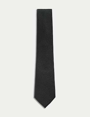 

Mens M&S SARTORIAL Textured Pure Silk Tie - Black, Black