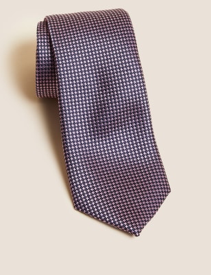 

Mens M&S SARTORIAL Check Pure Silk Tie - Pink, Pink