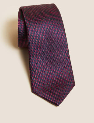 

Mens M&S SARTORIAL Check Pure Silk Tie - Dark Pink, Dark Pink