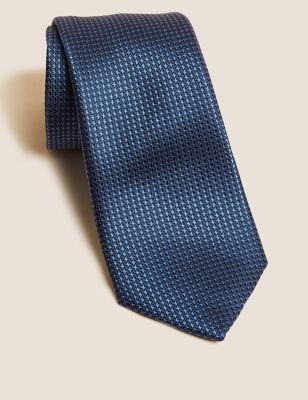 

Mens M&S SARTORIAL Check Pure Silk Tie - Blue, Blue